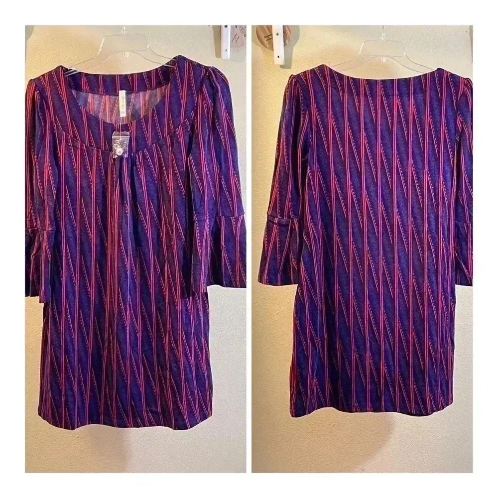 24Seven Comfort Apparel Women's Sz L Purple Multicolor Sweater Dress NWOT